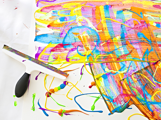 easy art and craft ideas for kids - rainbow squeegee painting